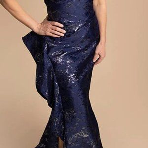 Teri Jon Navy Jacqard Mother of Bride Dress